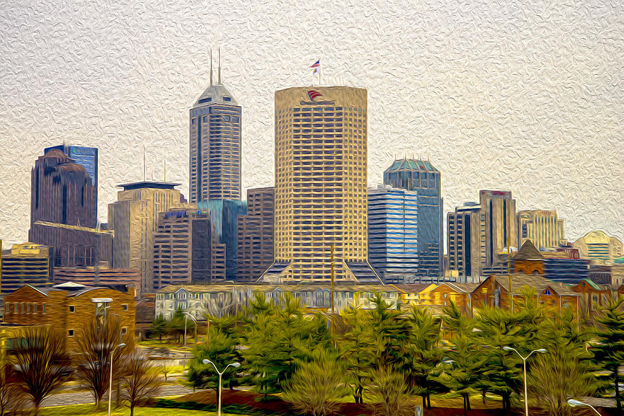 Indianapolis Indiana Skyline Digitally Painted Photograph by David Haskett II
