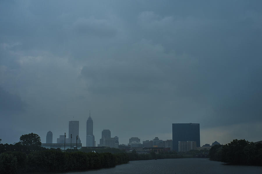 Indianapolis indiana Skyline during a Rain Downpour Photograph by David Haskett II
