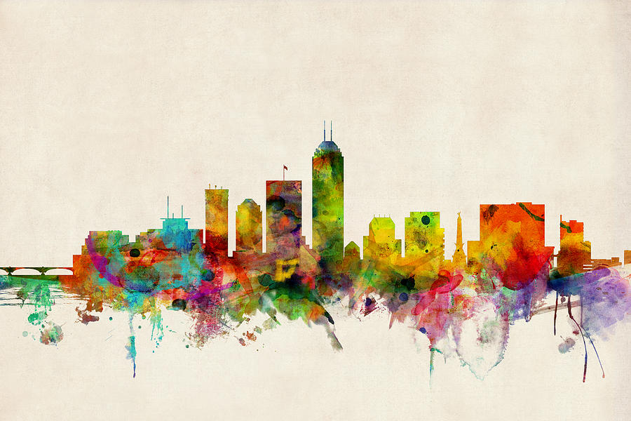 Watercolour Digital Art - Indianapolis Indiana Skyline by Michael Tompsett