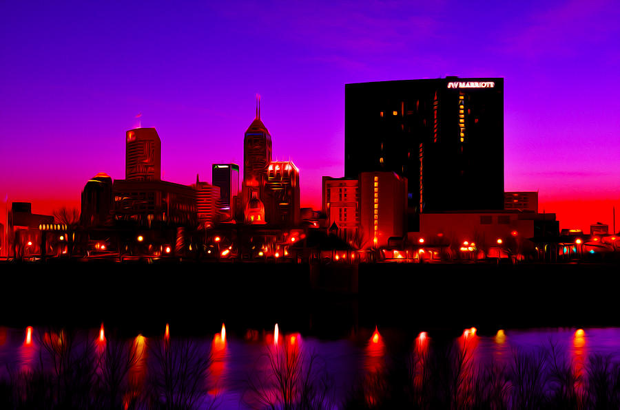 Indianapolis Indiana SkylineDigitally Painted Photograph by David Haskett II