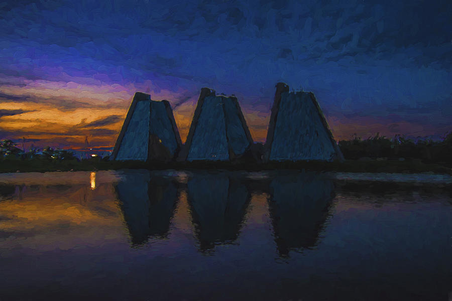 Indianapolis Pyramids Sunset Painted Digitally Photograph by David Haskett II