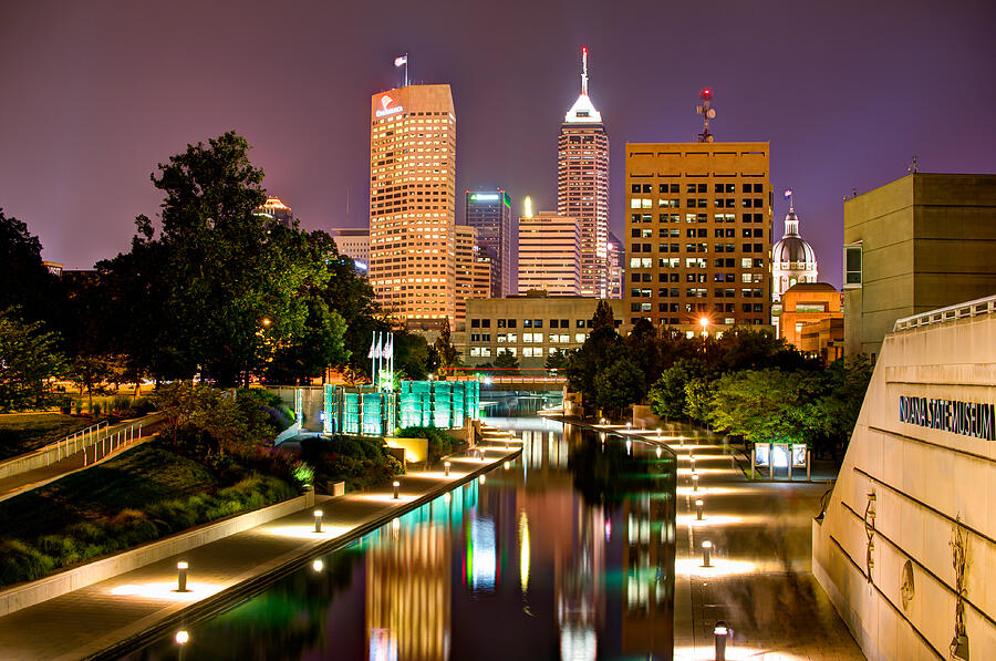 United States Photograph - Indianapolis Skyline - Canal Walk Bridge View by Gregory Ballos