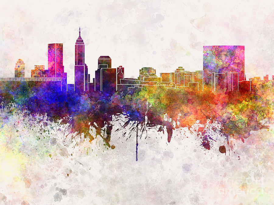 Indianapolis skyline in watercolor background Painting by Pablo Romero ...