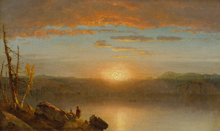 Indians at Sunset. Sunset in the Wilderness Painting by Sanford Robinson Gifford