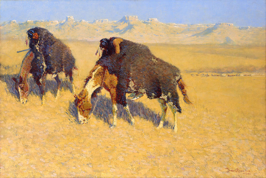 Frederic Remington Painting - Indians Simulating Buffalo by Frederic Remington
