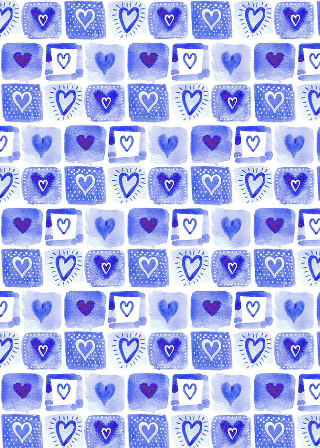 Indigo Blue Collection Patchwork Heart Tiles Painting by MGL Meiklejohn Graphics Licensing
