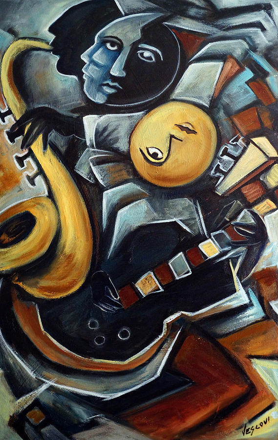Jazz Painting - Indigo Blues by Valerie Vescovi