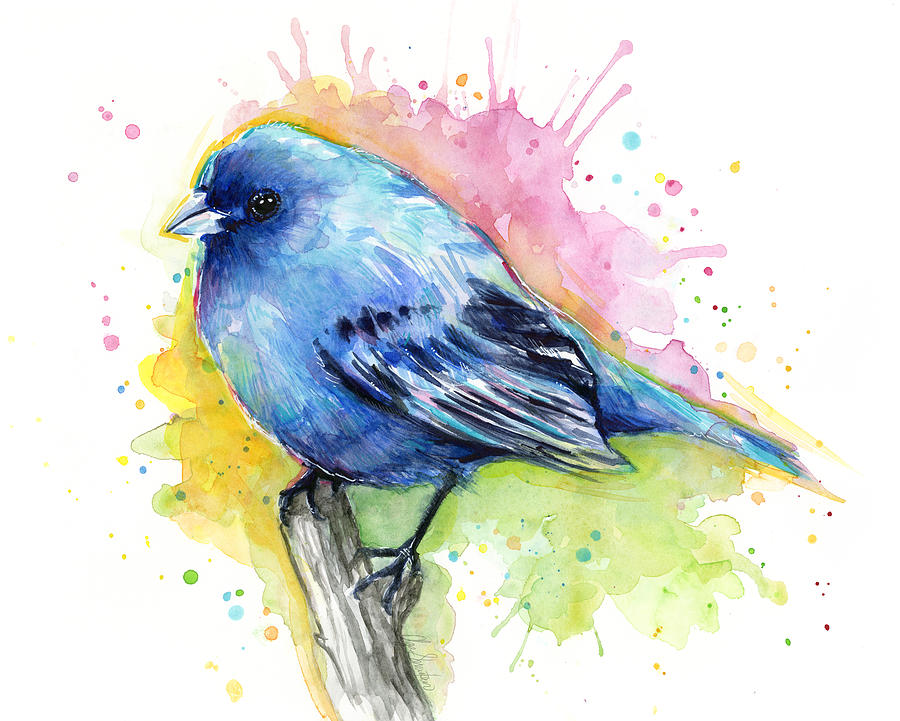 Blue Painting - Indigo Bunting Blue Bird Watercolor by Olga Shvartsur