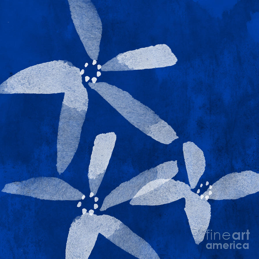 Abstract Painting - Indigo Flowers by Linda Woods