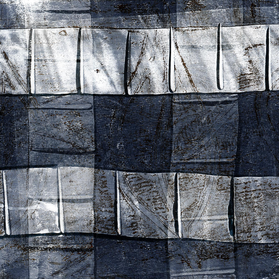 Abstract Mixed Media - Indigo Squares 1 of 5 by Carol Leigh