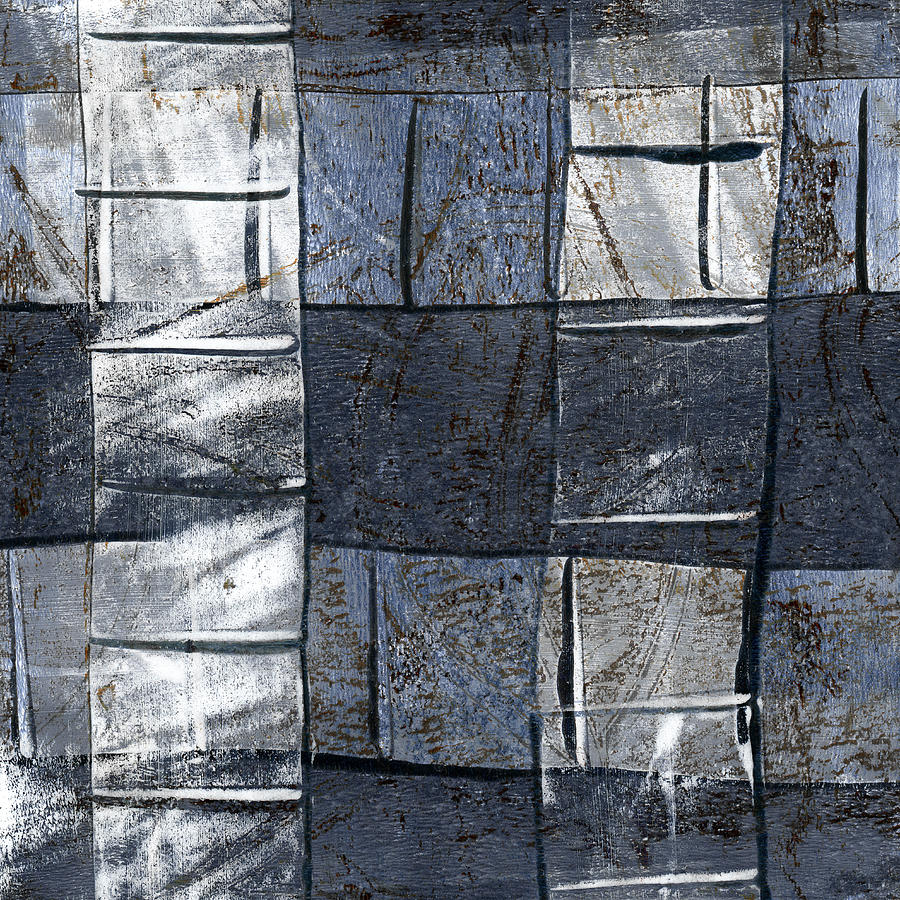 Abstract Mixed Media - Indigo Squares 3 of 5 by Carol Leigh