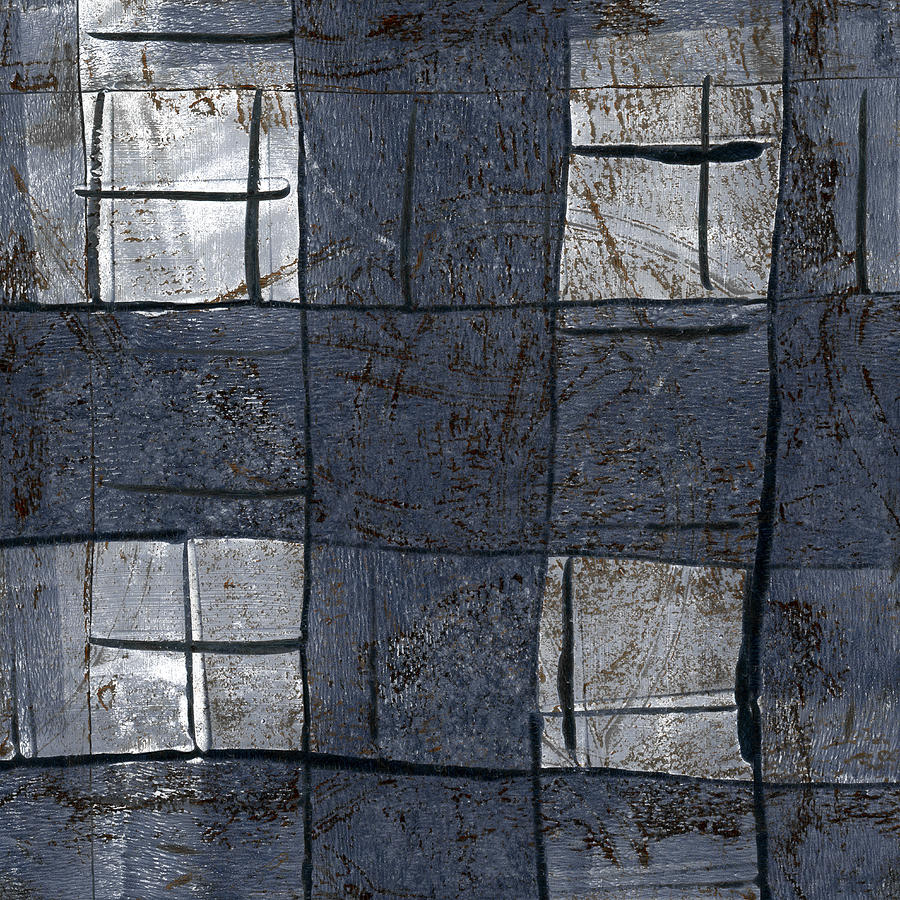 Abstract Mixed Media - Indigo Squares 5 of 5 by Carol Leigh
