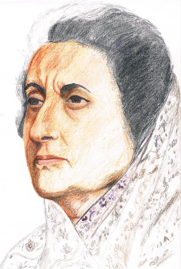 Portrait Drawing - Indiraji by Bindu N