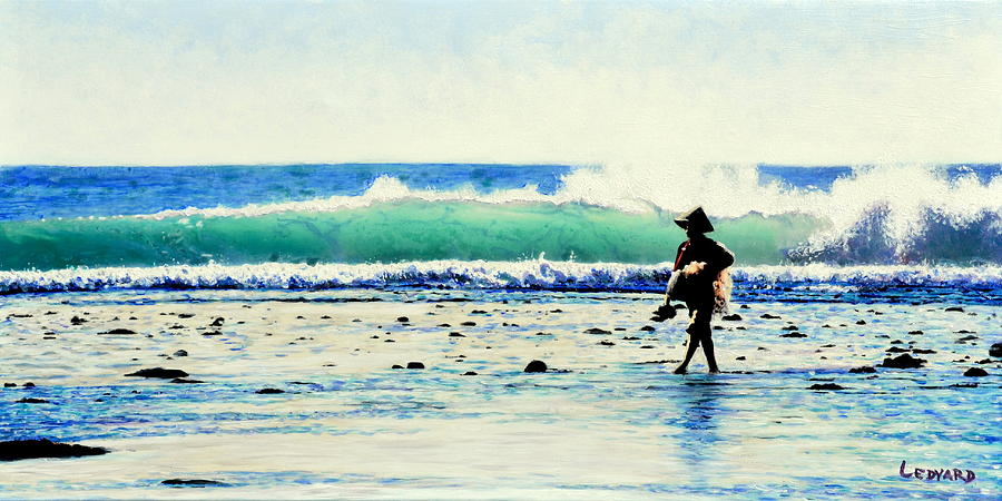 Wave Painting - Indonesian Fisherman with Net by Nathan Ledyard