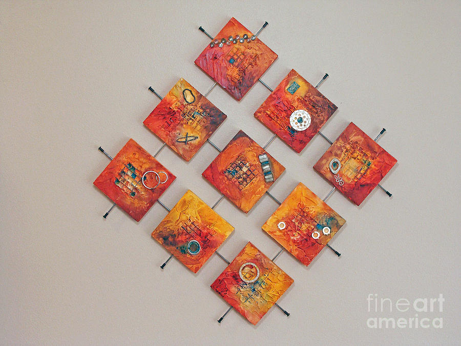 Industrialized Squares Mixed Media by Phyllis Howard