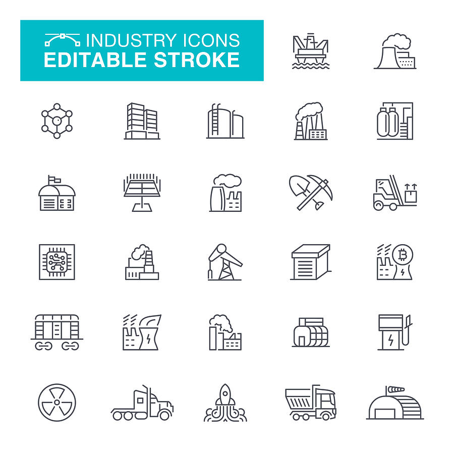 Industry and Factories Line Icons Drawing by Forest_strider