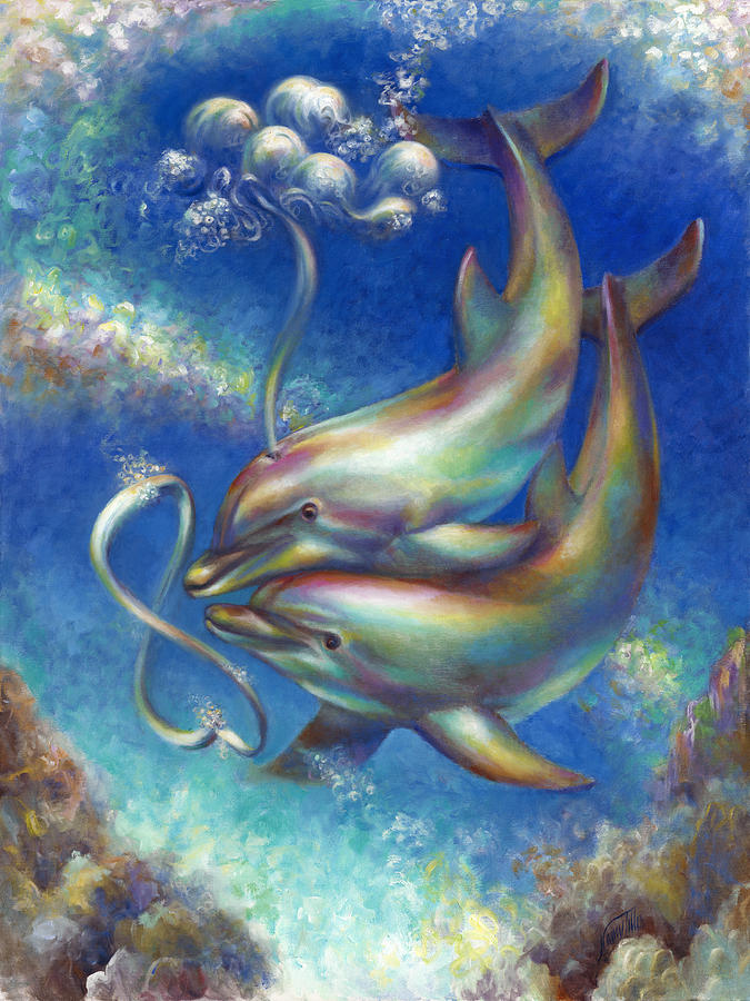 Infinity- Bottlenose Dolphins At Play Painting by Nancy Tilles