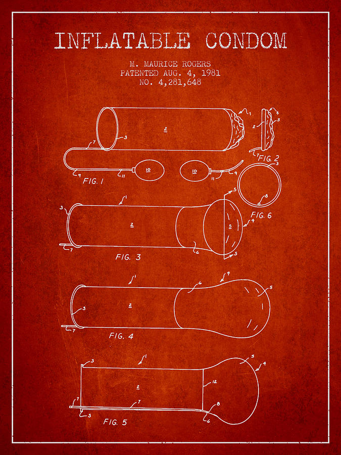 Vintage Digital Art - Inflatable Condom Patent from 1981 - Red by Aged Pixel