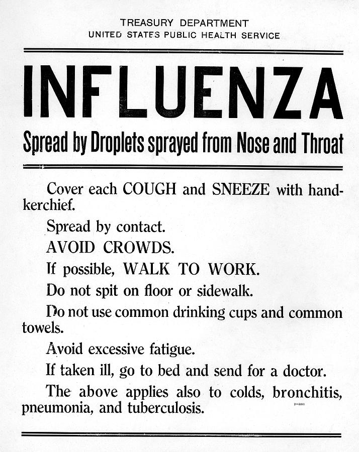 Influenza Medical Advice Poster Photograph by Library Of Congress/science Photo Library