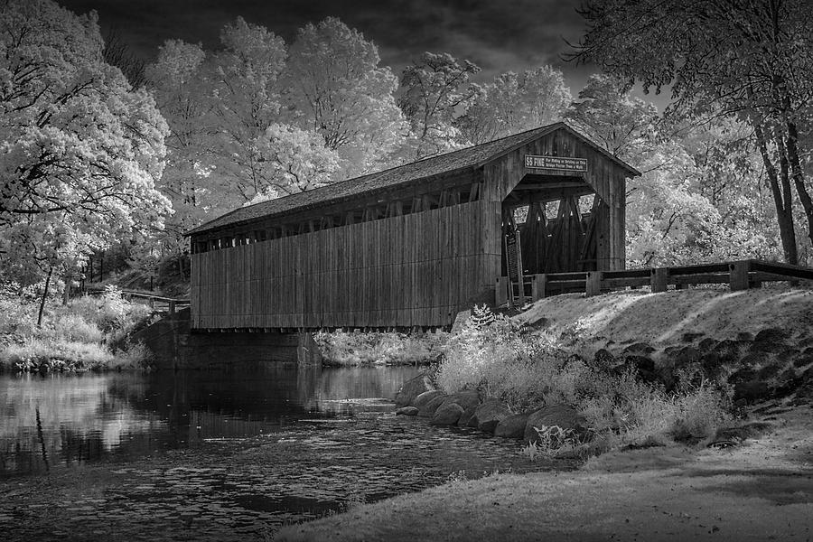 Infrared Black and White Photograph of the Fallasburg Covered Bridge Photograph by Randall Nyhof
