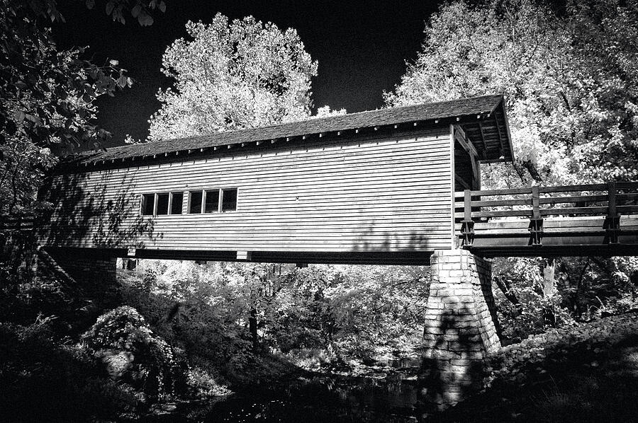 Black And White Photograph - Infrared Covered Bridge by Paul W Faust -  Impressions of Light