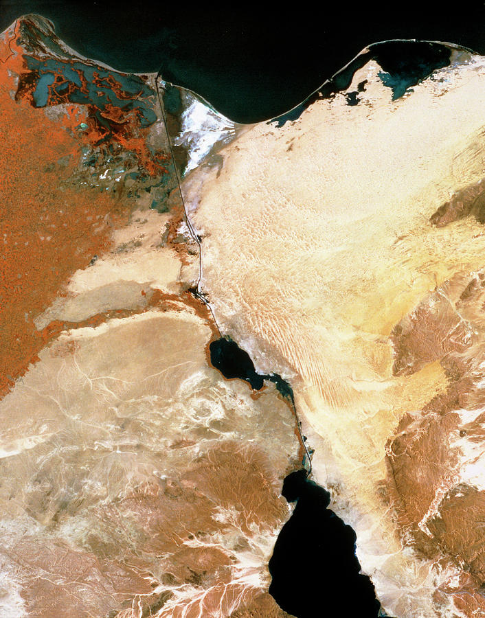 Infrared Satellite Image Of Suez Canal & Nile Dlta Photograph by Mda Information Systems/science Photo Library