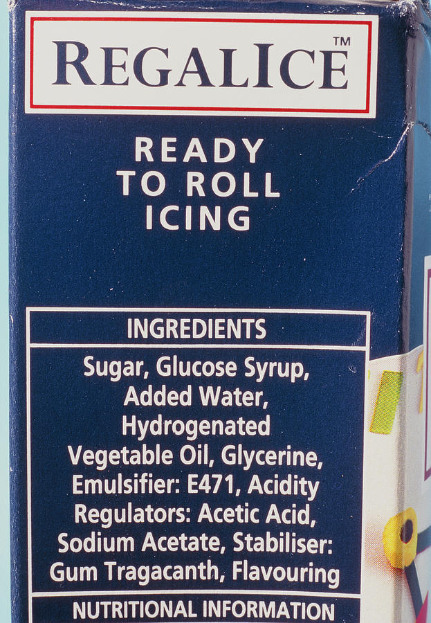 Ingredients Label On Packet Of Ready-made Icing Photograph by Adam Hart-davis/science Photo Library