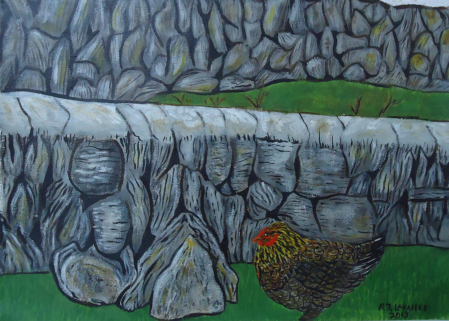 Chicken Painting - Inis Meain 3 chicken by Roland LaVallee