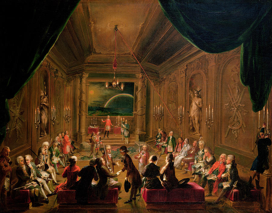 Wolfgang Amadeus Mozart Photograph - Initiation Ceremony In A Viennese Masonic Lodge During The Reign Of Joseph II, With Mozart Seated by Ignaz Unterberger