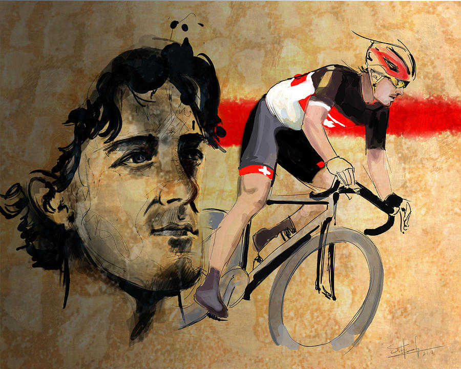 Ink portrait illustration print of Cycling Athlete Fabian Cancellara Digital Art by Sassan Filsoof