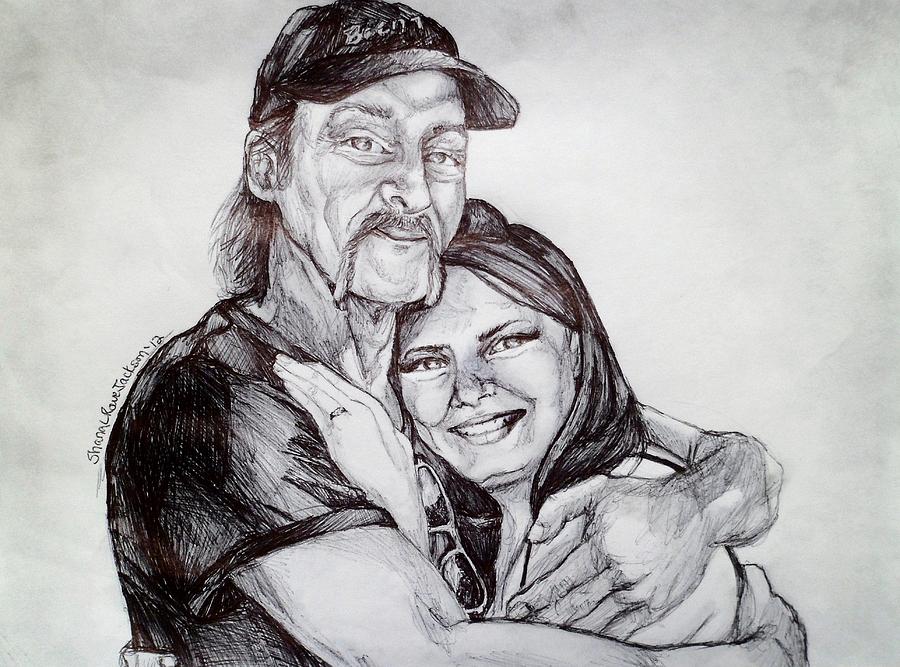 Ink portrait of my father and I Drawing by Shana Rowe Jackson