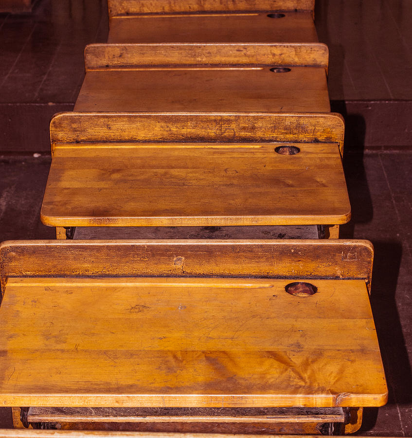 vintage school desk with inkwell