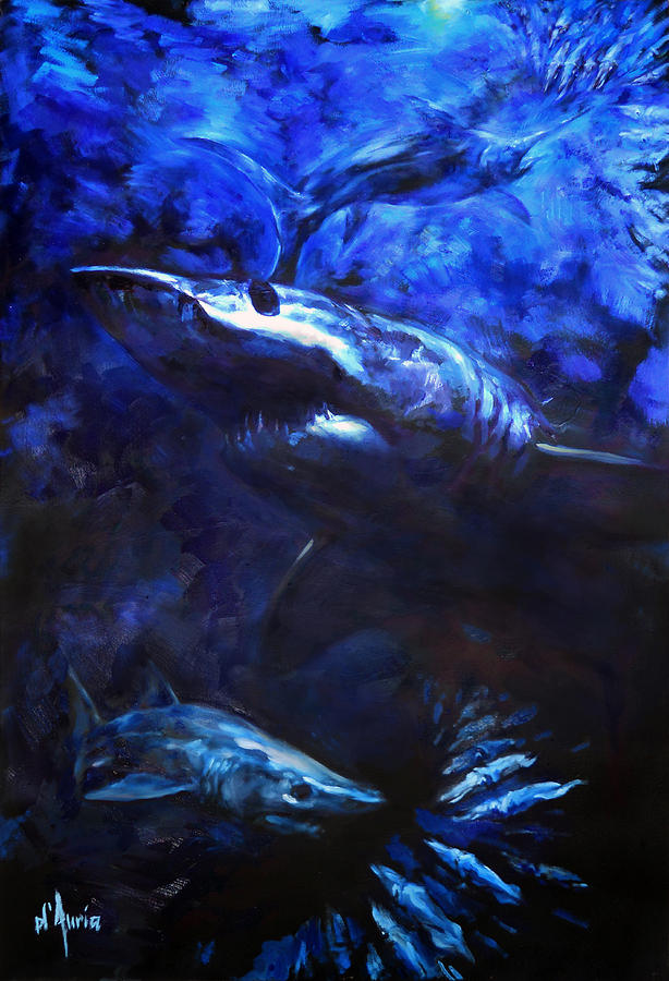 Swordfish Painting - Inky Waters by Tom Dauria