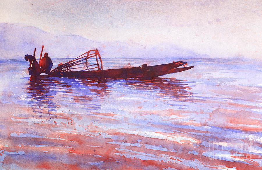 Inle Lake Rowers- Myanmar Painting by Ryan Fox
