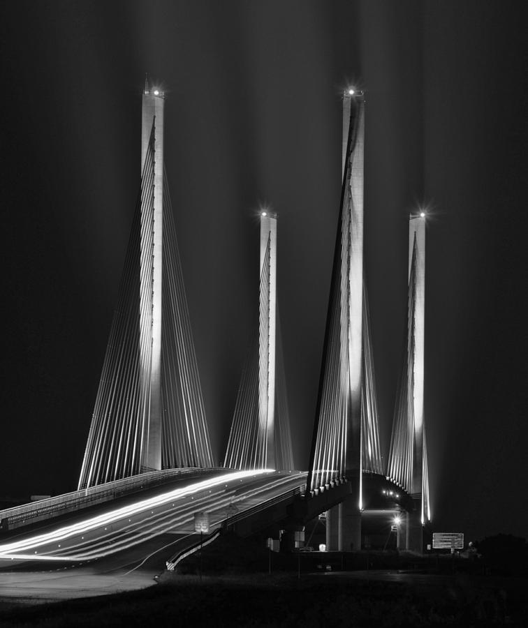 Car Photograph - Inlet Bridge Light Trails in Black and White by Billy Beck