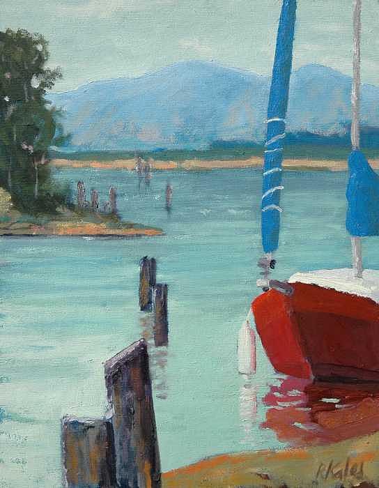 Inlet with Sailboat LaConner WA Painting by Raymond Kaler Inlet with Sailboat LaConner WA Painting by Raymond Kaler