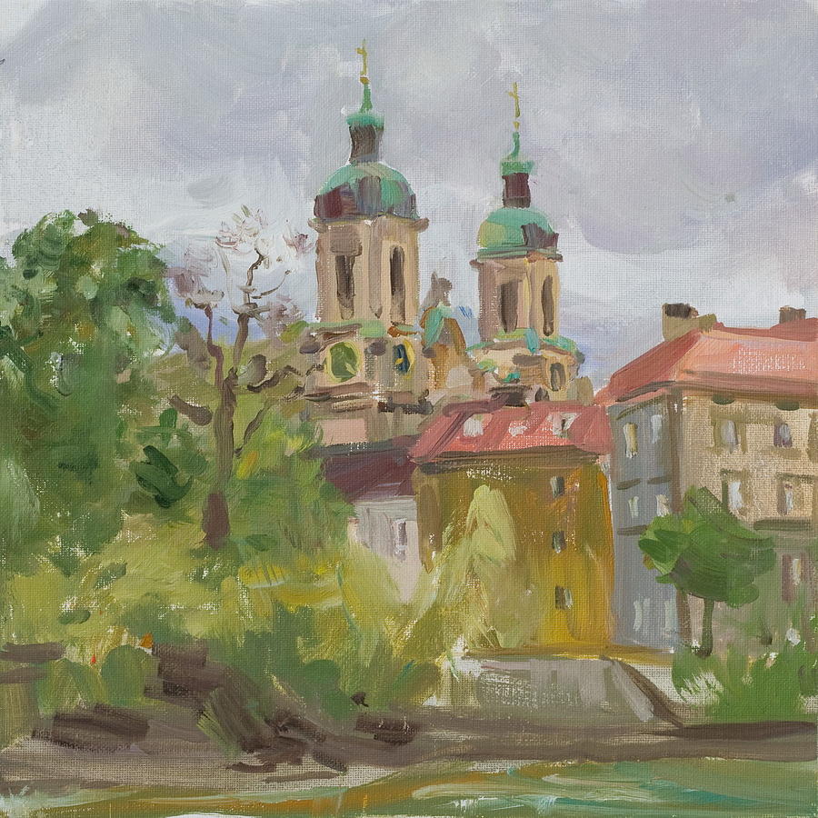 City Painting - Inn River Embankment by Victoria Kharchenko