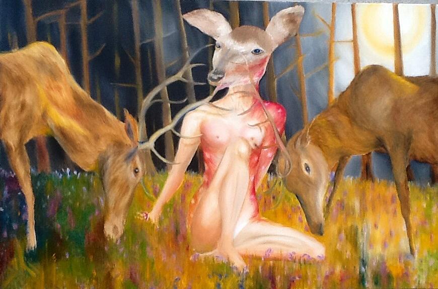 Deer Painting - Innocence vs war by Dirk Ghys