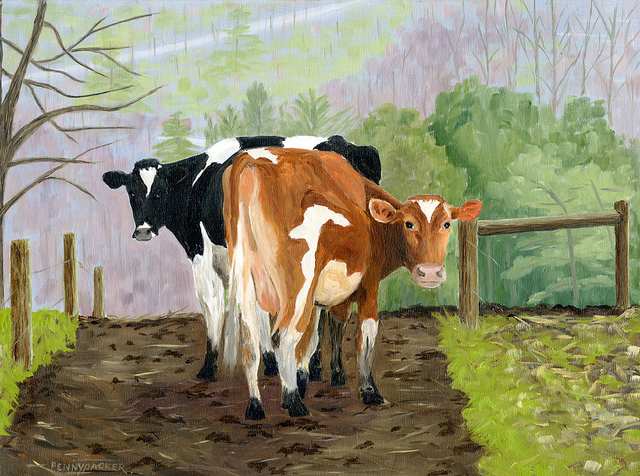 Inquisitive Cows Painting by Barb Pennypacker