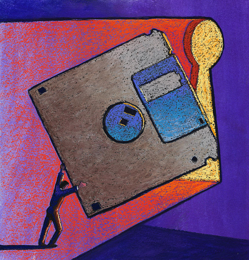 Inserting Floppy Disk in Keyhole Drawing by Jonathan Evans