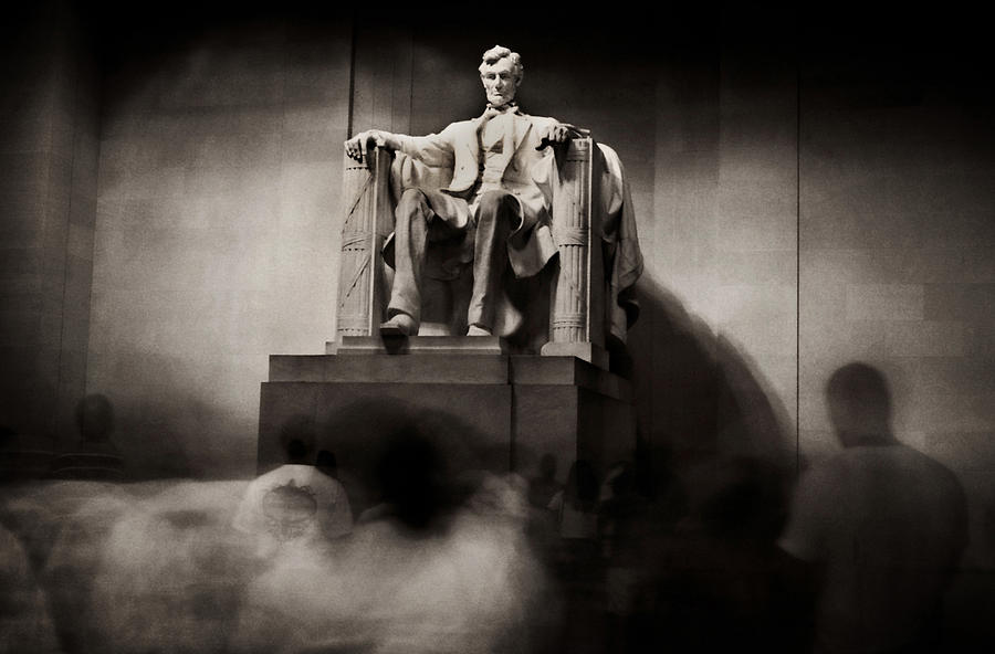 Inside Lincoln Memorial At Night Photograph