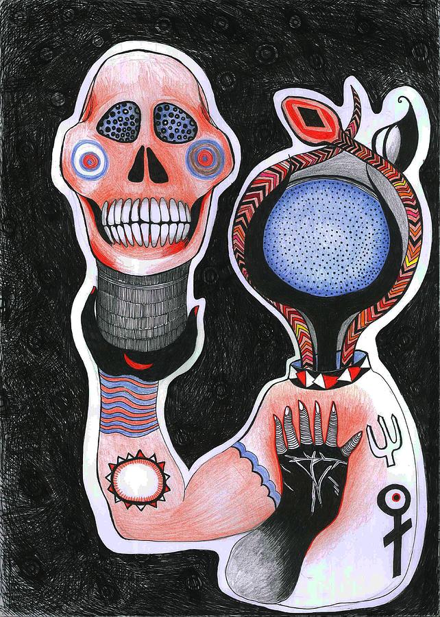 Skull Photograph - Inside-out, 2012 Pen, Ink And Colour Pencils On Paper by Zanara/ Sabina Nedelcheva-Williams