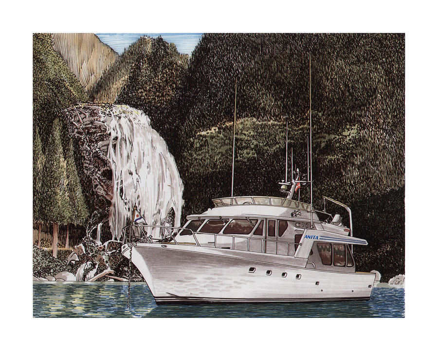 Chatterbox Falls safe anchorage Painting by Jack Pumphrey