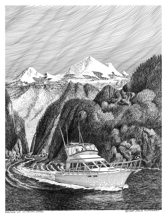 Yachting Drawing - Yachting in the Inside Passage by Jack Pumphrey