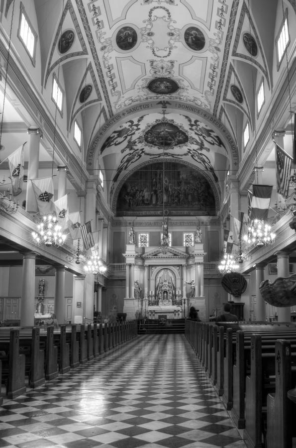 Inside Saint Louis Cathedral in Black and White Photograph by Greg and Chrystal Mimbs