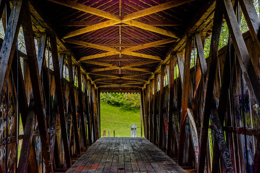Covered Bridge Photograph - Inside Switzer Covered Bridge by Pamela Schreckengost