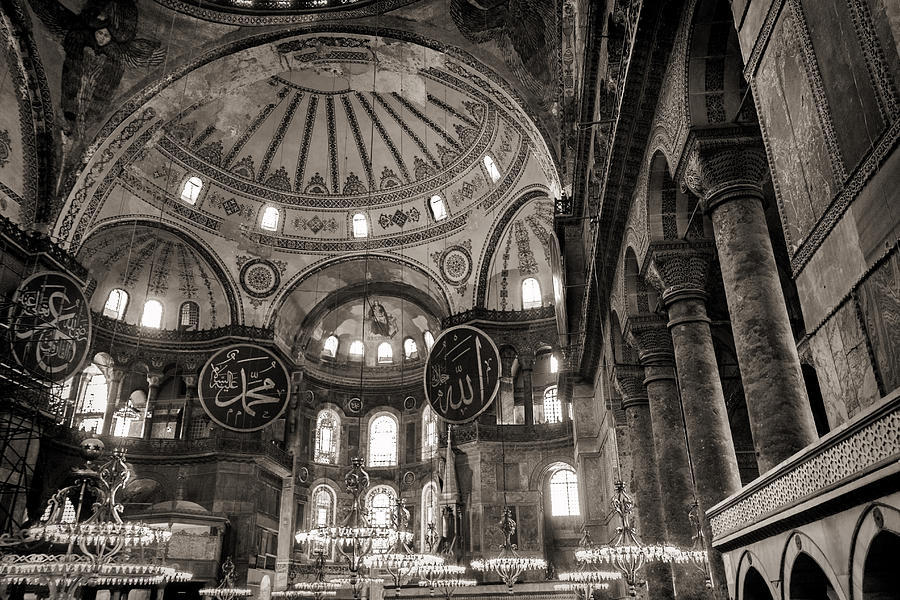 Hagia Sophia Photograph - Inside The Hagia Sophia Istanbul Black And White by For Ninety One Days