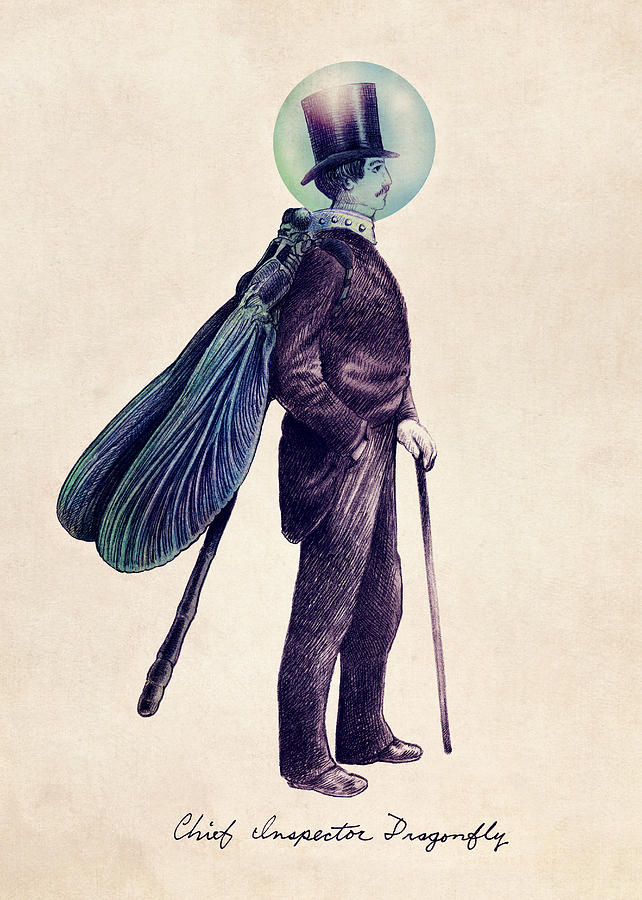 Vintage Drawing - Inspector Dragonfly by Eric Fan Vintage Drawing - Inspector Dragonfly by Eric Fan