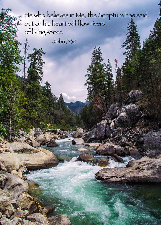 Flowing River Photograph - Inspirational Bible Scripture Emerald Flowing River Fine Art Original Photography by Jerry Cowart