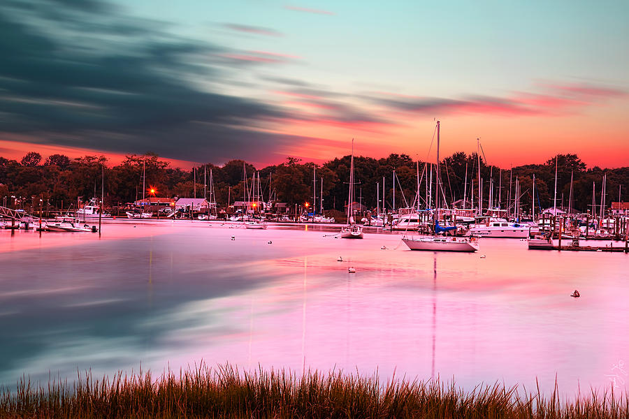 Inspiring View - Rhode Island At Dusk Warwick Neck Marina Harbor Sunset Photograph by Lourry Legarde